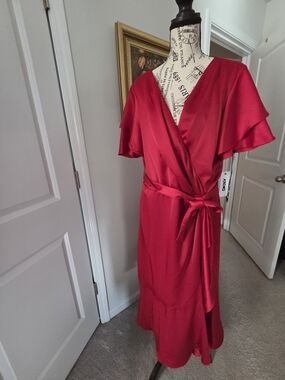 DKNY Scarlet Red Satin Wrap Dress